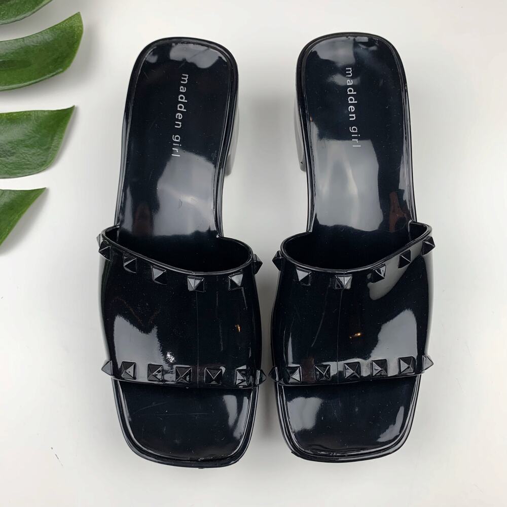 Madden Girl Paccer Sandals Chunky Black Jelly Platform Slides Women's 8.5 - Picture 2 of 11